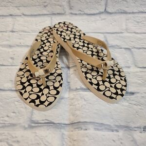 Coach Amel Black & Beige Signature Pattern Women's Flip Flop Sandals 5-6